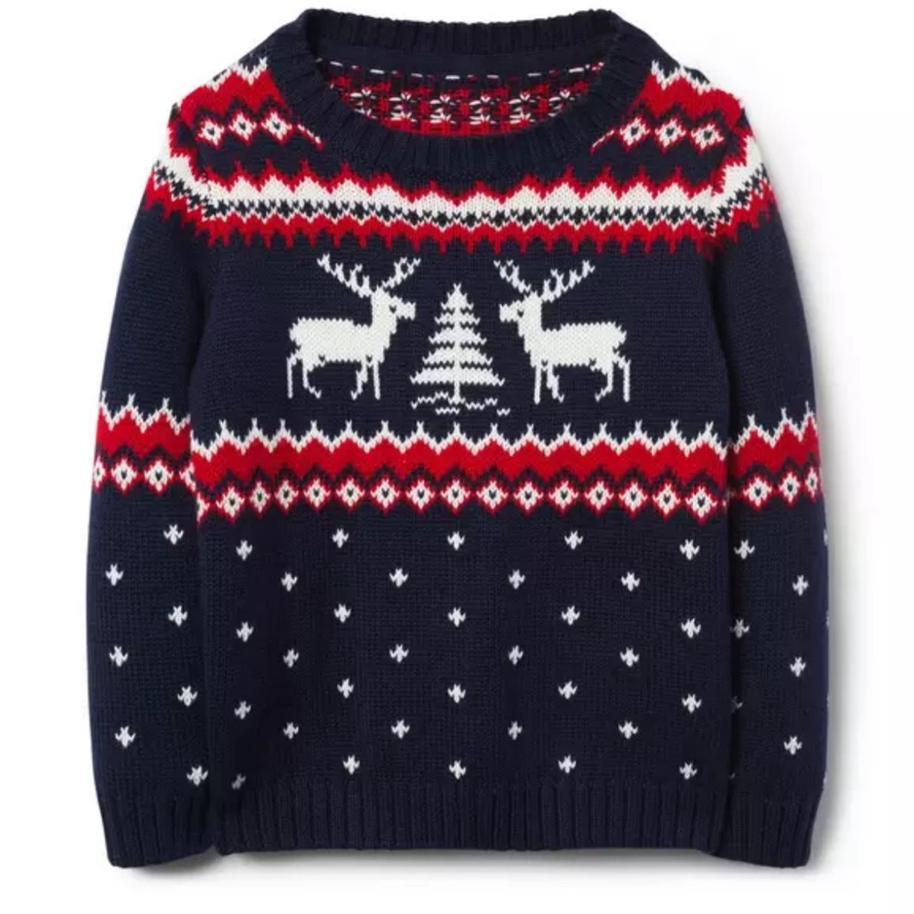 Janie and Jack Navy, Red & White Reindeer Fair Isle Sweater